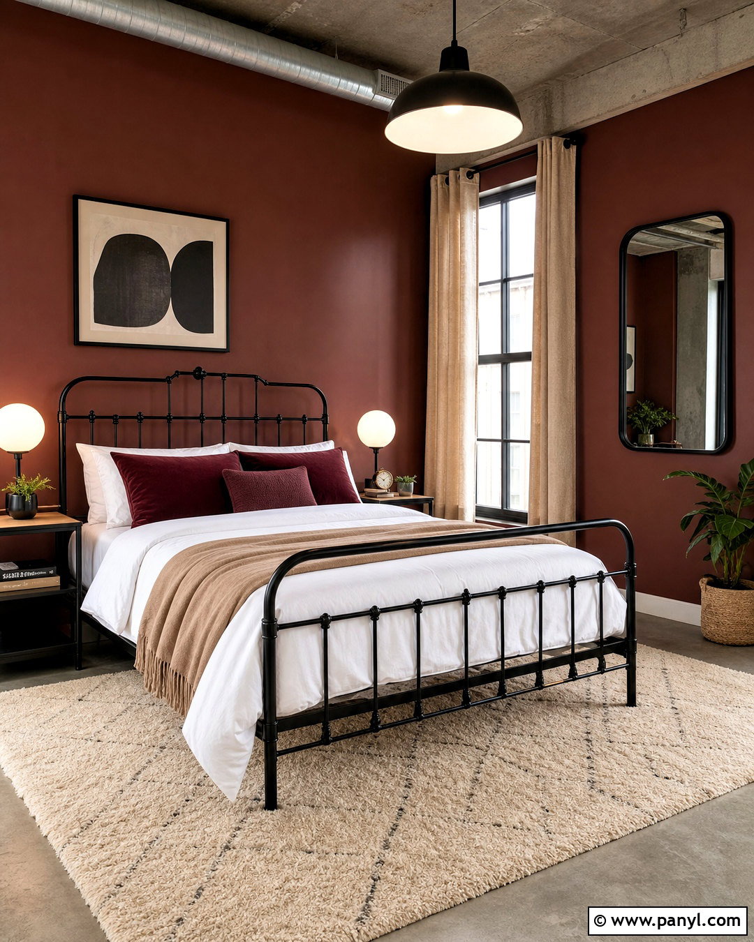 Maroon Bedroom With Black Metal Furniture - 20 maroon walls bedroom ideas