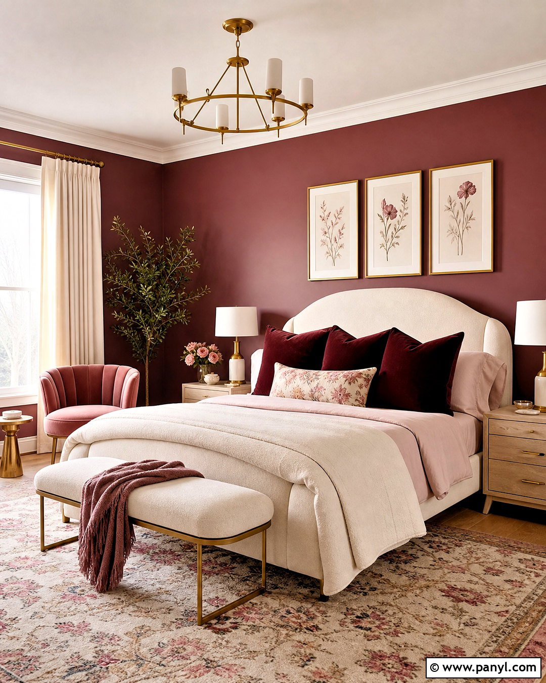 Maroon Bedroom With Blush Pink Textiles - 20 maroon walls bedroom ideas