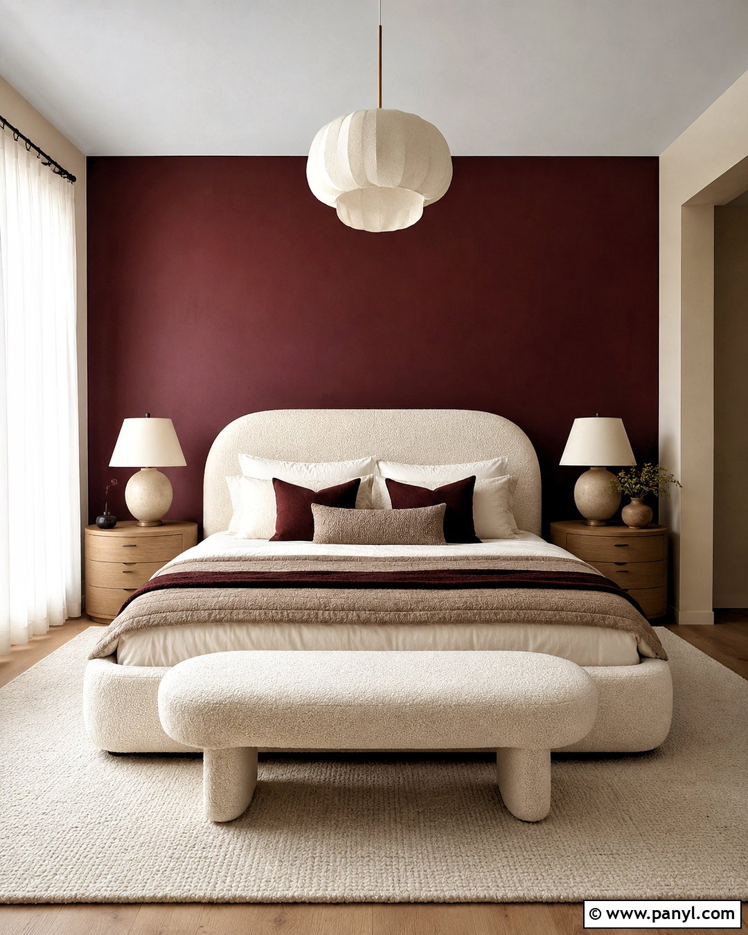 Maroon Bedroom With Boucle Furniture - 40 Maroon Walls
