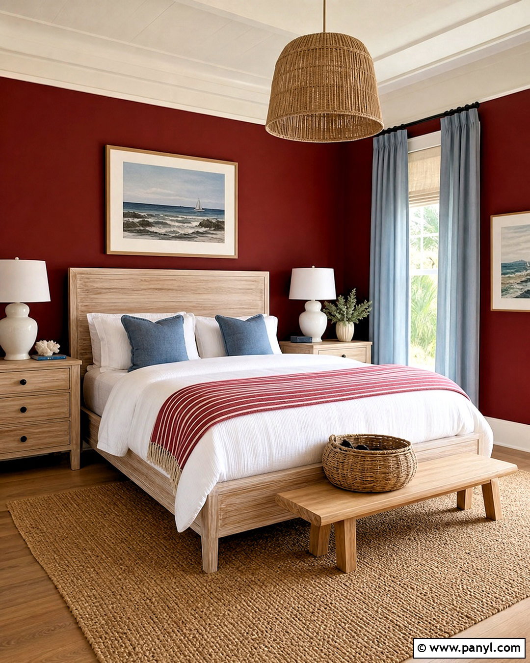 Maroon Bedroom With Coastal Blue Decor - 20 maroon walls bedroom ideas