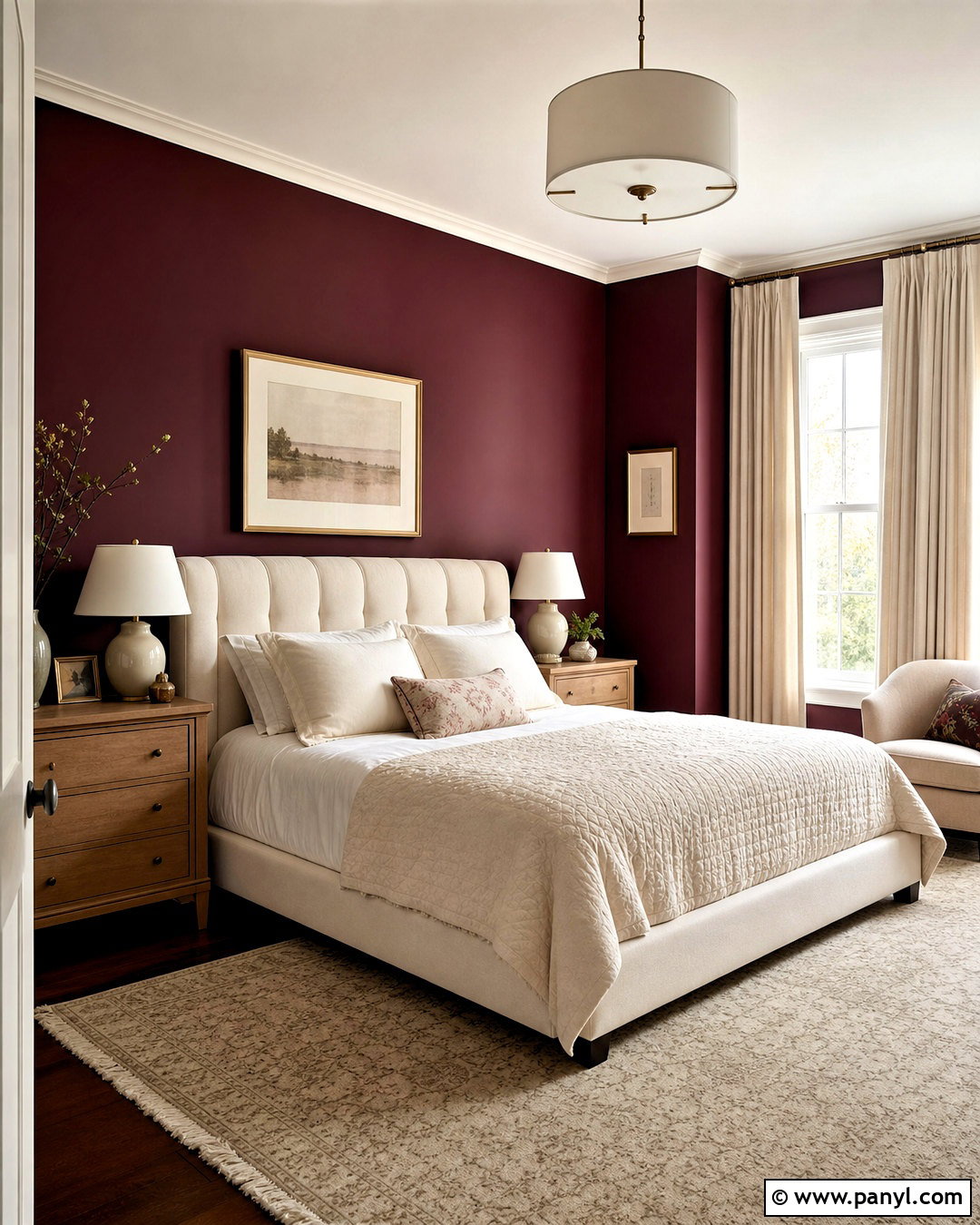 Maroon Bedroom With Cream Bedding - 20 maroon walls bedroom ideas