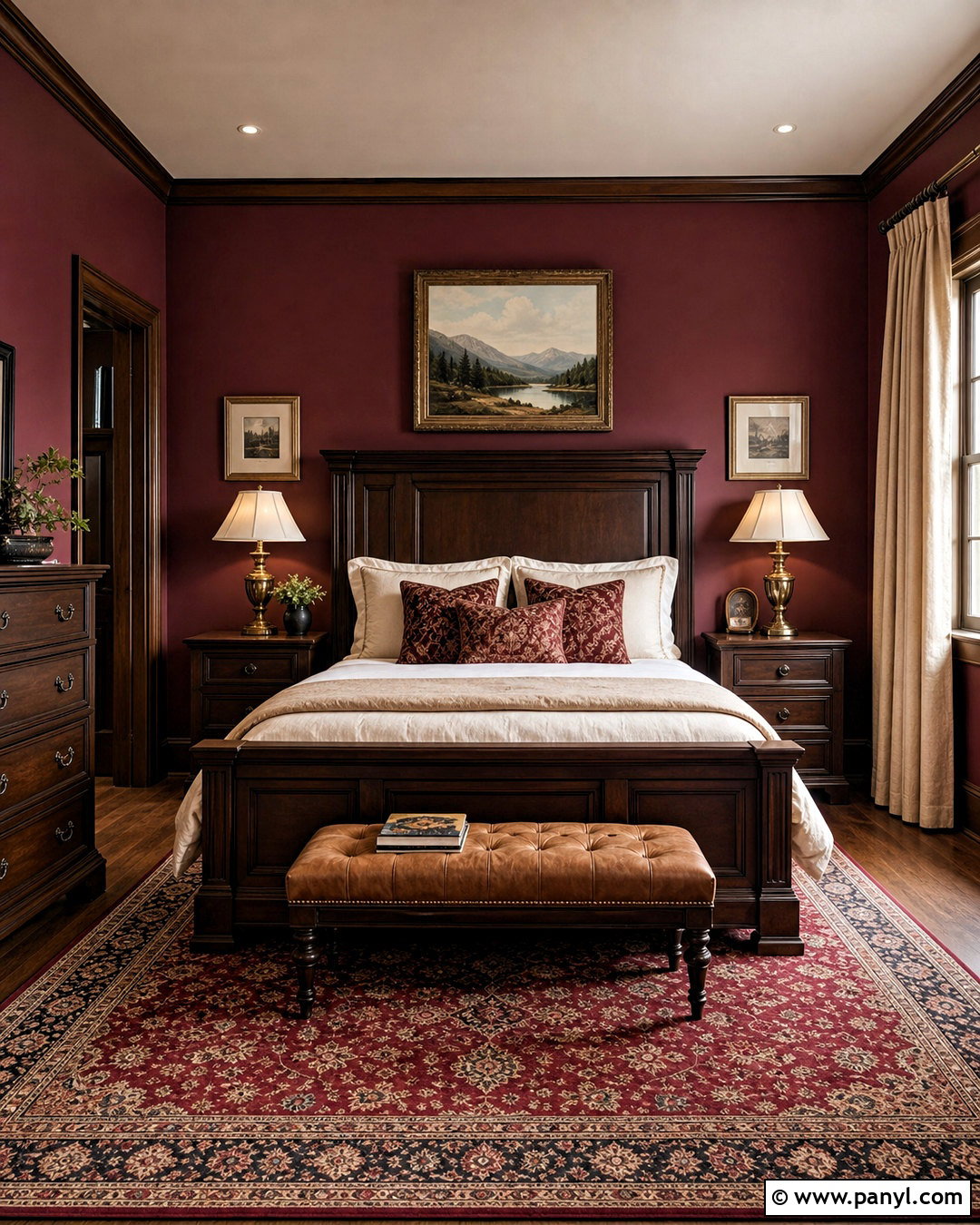 Maroon Bedroom With Dark Walnut Furniture - 20 maroon walls bedroom ideas