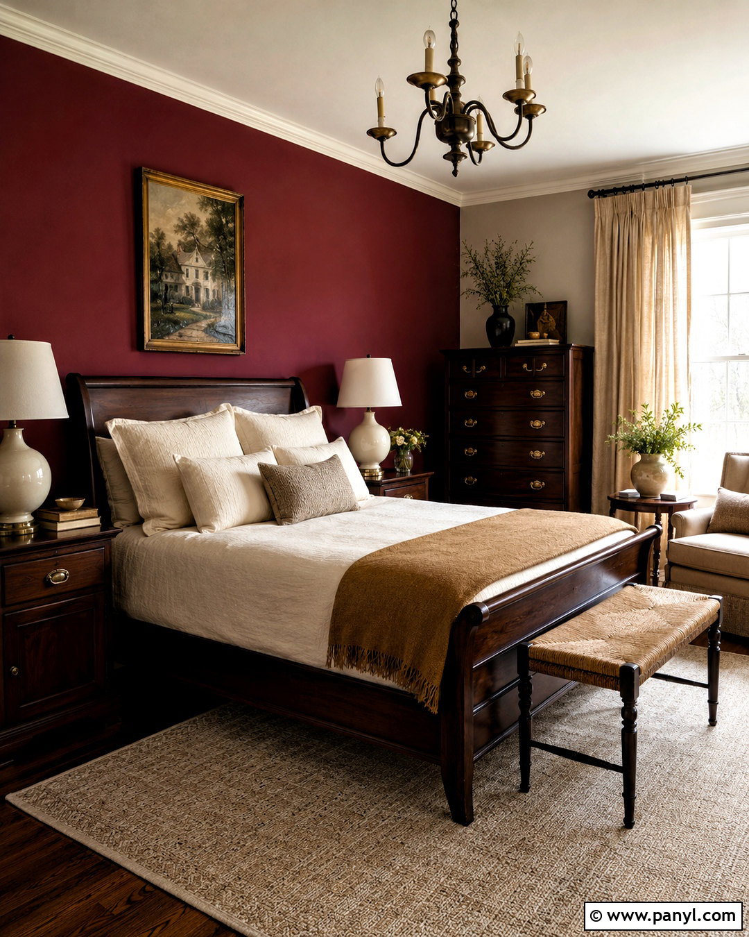 Maroon Bedroom With Dark Wood Furniture - 40 Maroon Walls