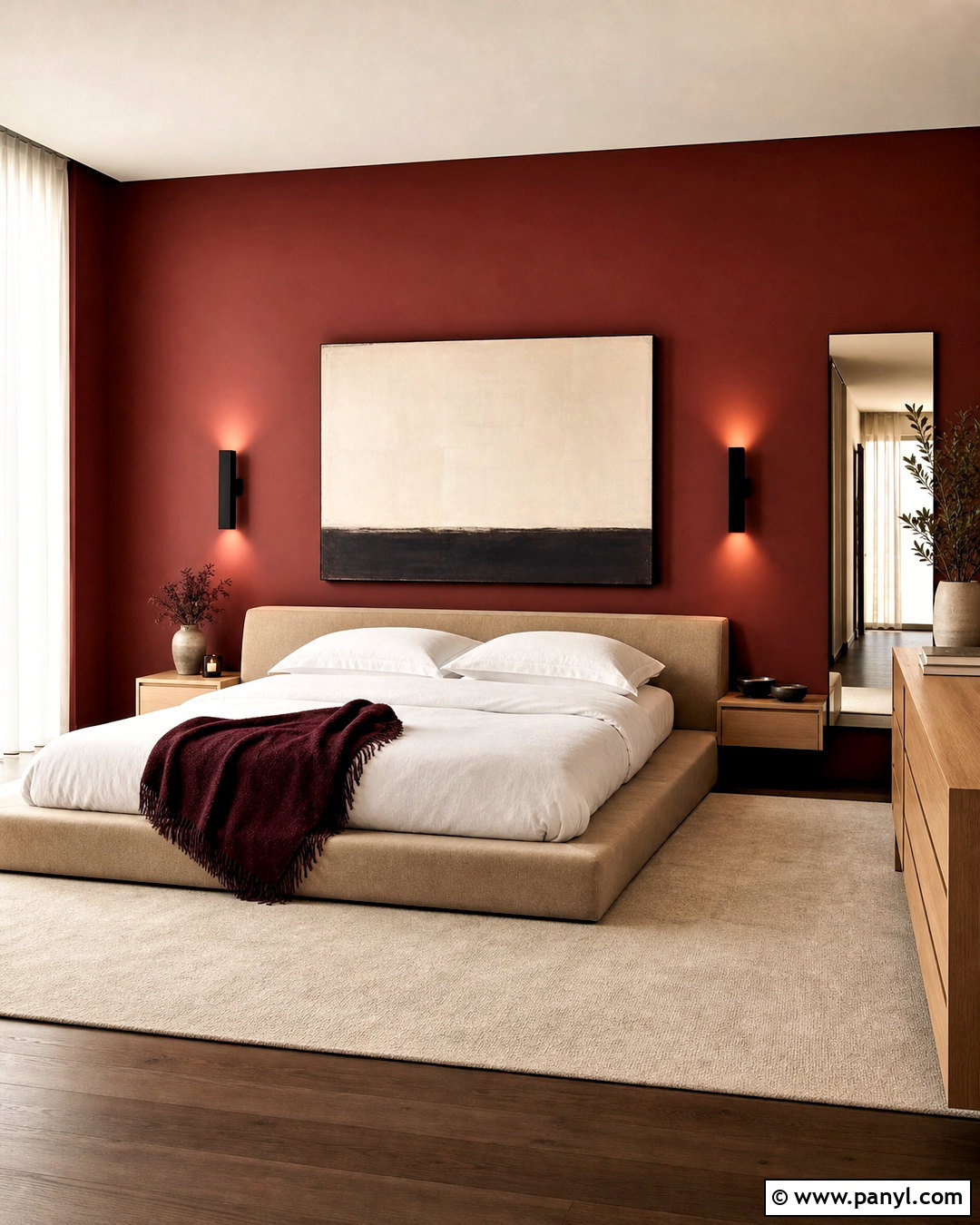 Maroon Bedroom With Modern Minimalist Decor - 20 maroon walls bedroom ideas