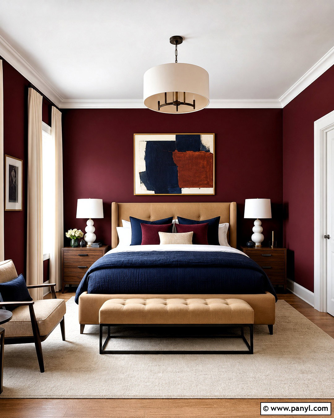 Maroon Bedroom With Navy Blue Bedding - 20 maroon walls bedroom ideas