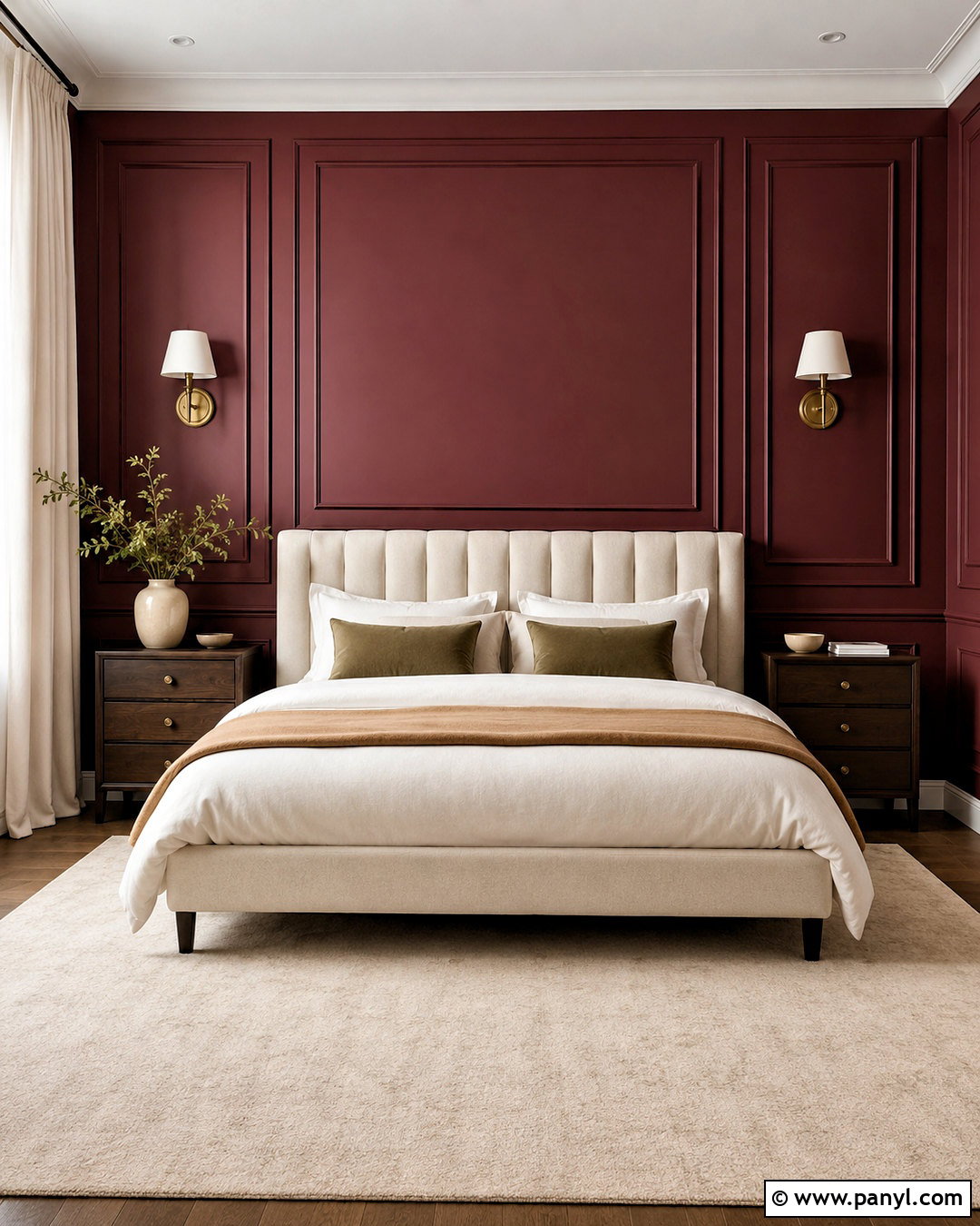Maroon Bedroom With Wall Molding - 40 Maroon Walls