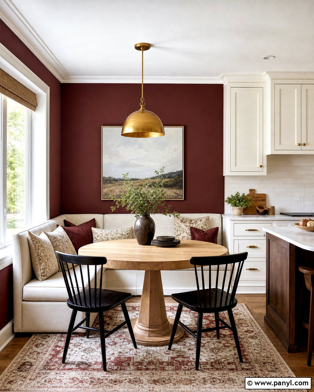 Maroon Breakfast Nook Accent Wall - 20 maroon accent wall ideas