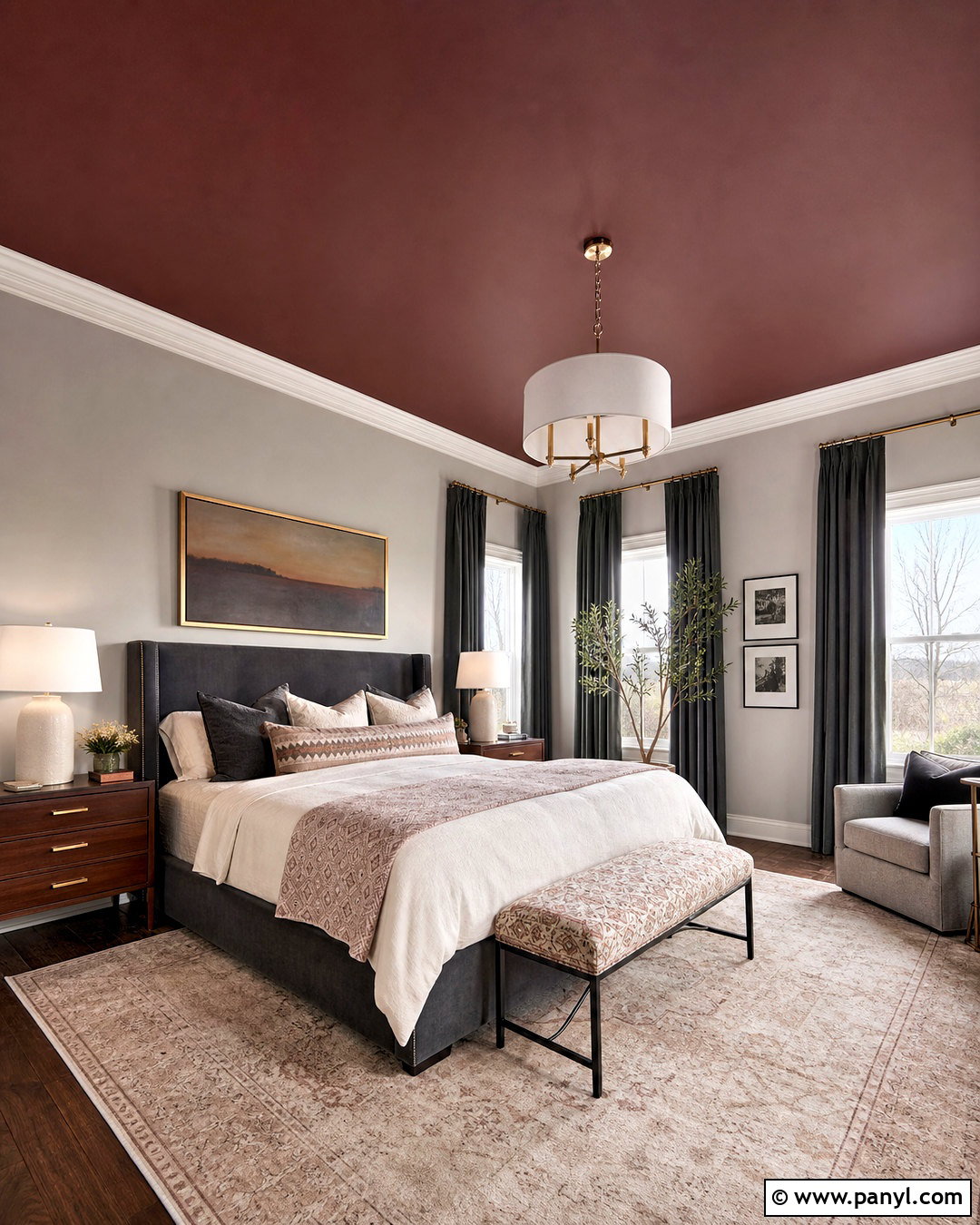 Maroon Ceiling With Grey Walls - 20 grey and maroon bedroom ideas