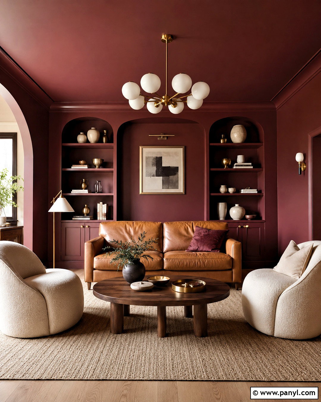 Maroon Color Drenched Living Room - 20 maroon interior ideas