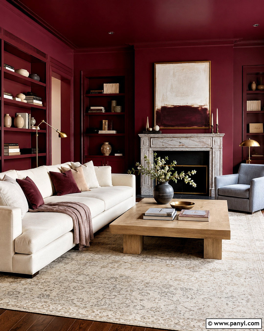 Maroon Color-Drenched Living Room - 40 Maroon Walls