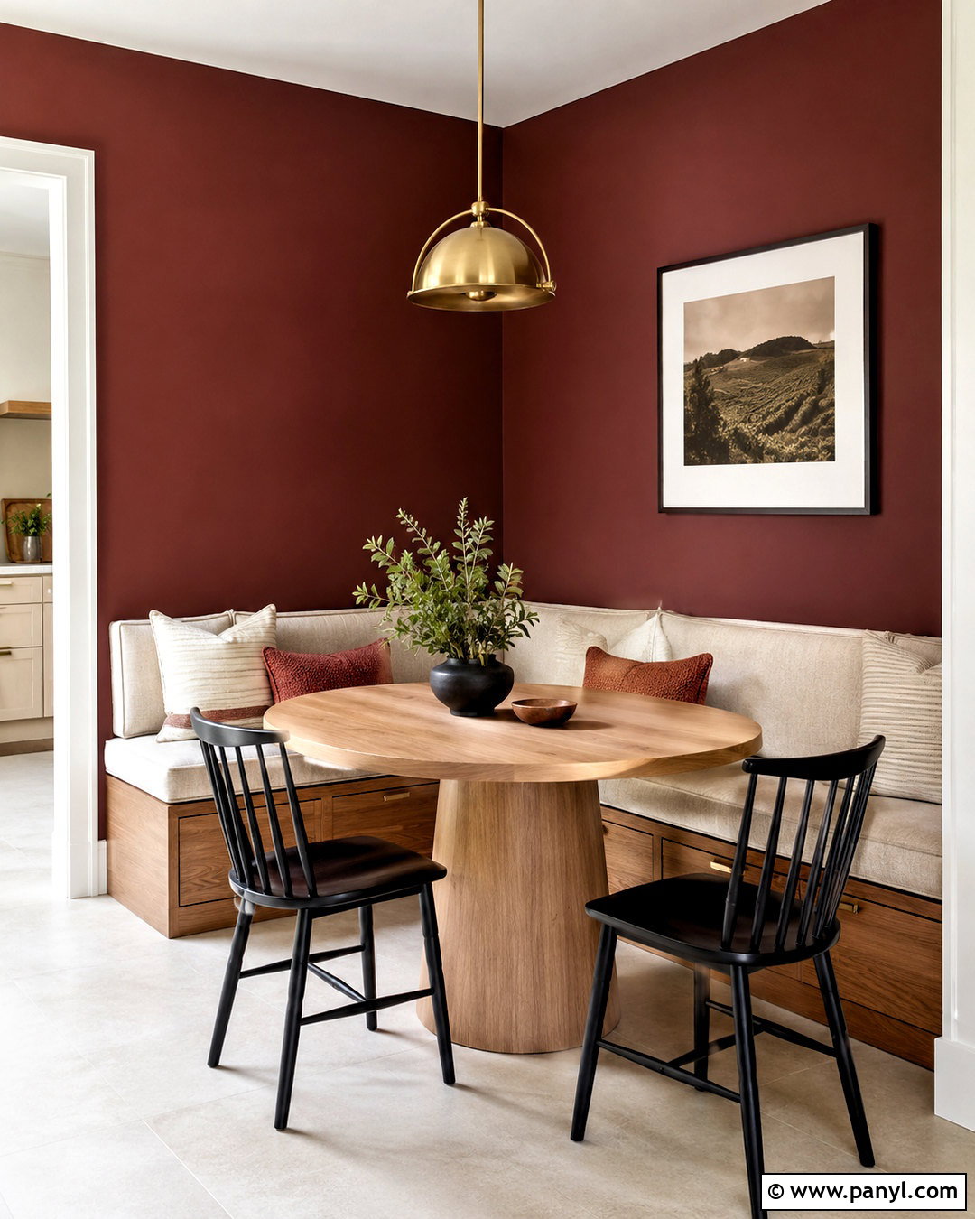 Maroon Dining Nook With Built-In Bench - 40 Maroon Walls