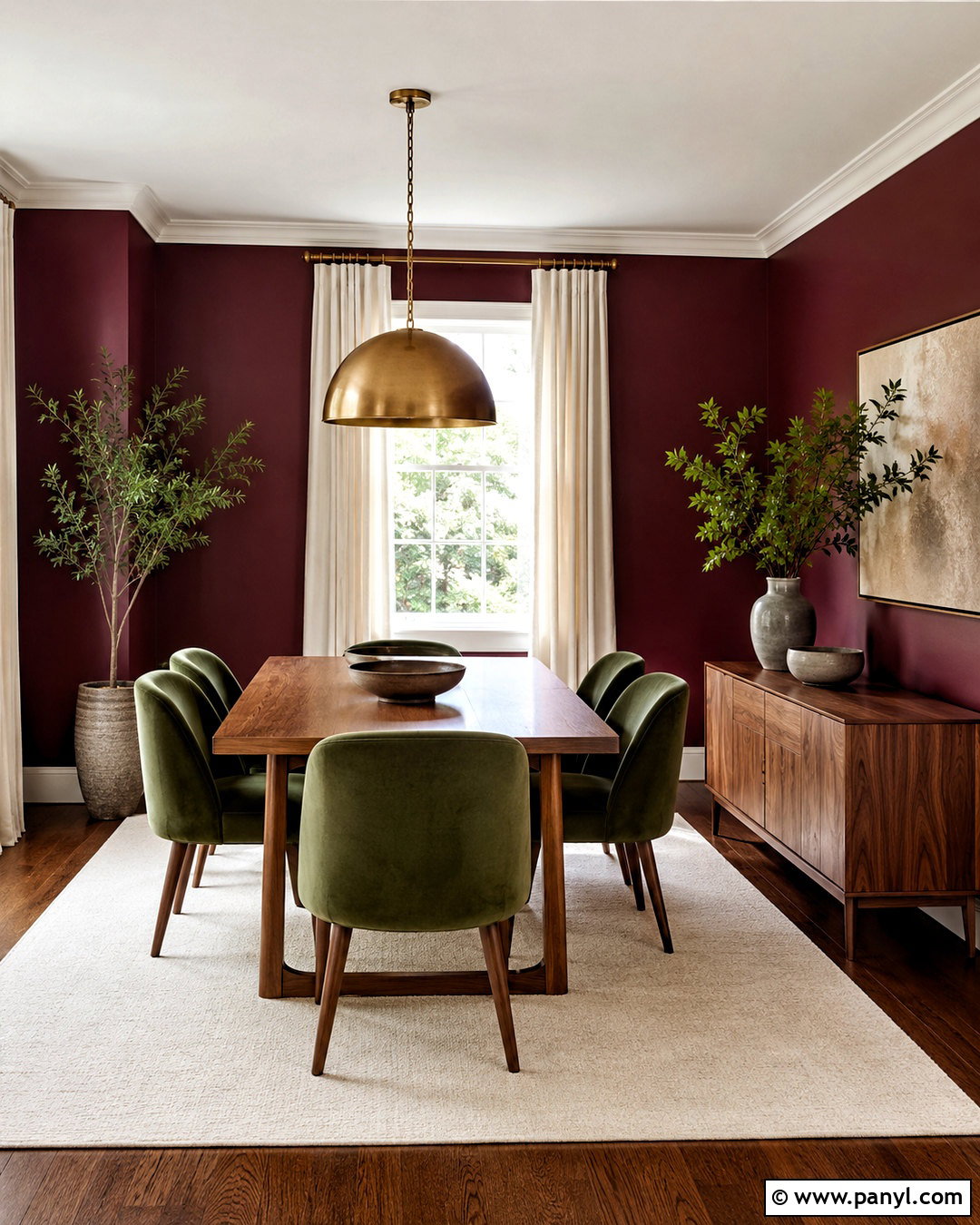 Maroon Dining Room With Green Velvet Chairs - 40 Maroon Walls