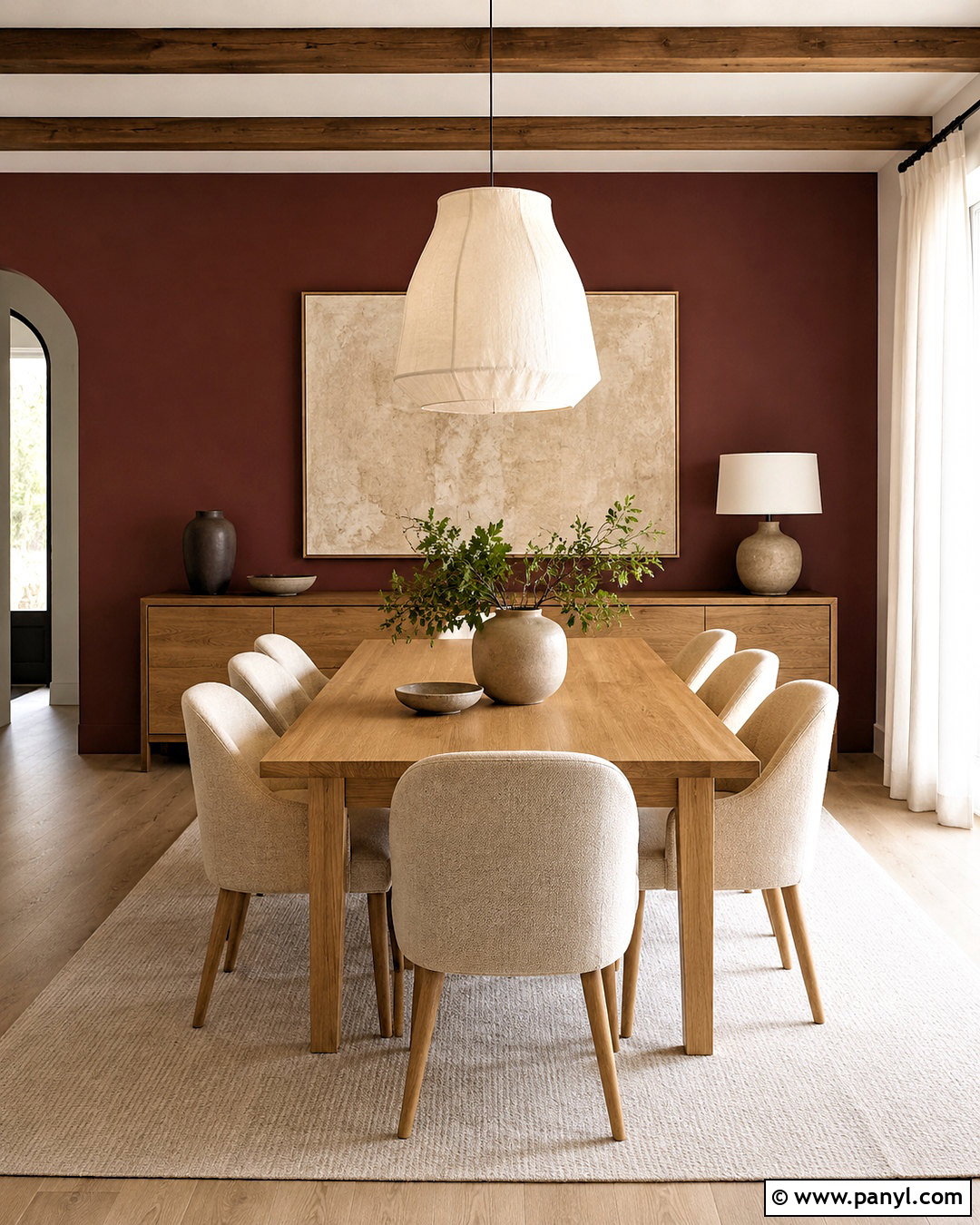 Maroon Dining Room With Oak Table - 40 Maroon Walls