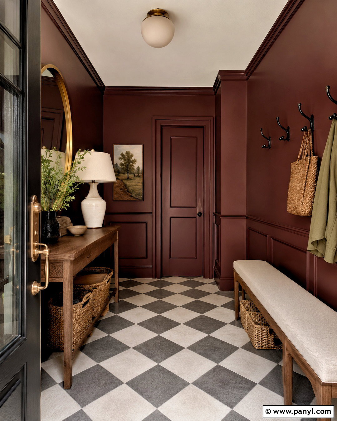 Maroon Entryway With Checkerboard Floor - 20 maroon interior ideas