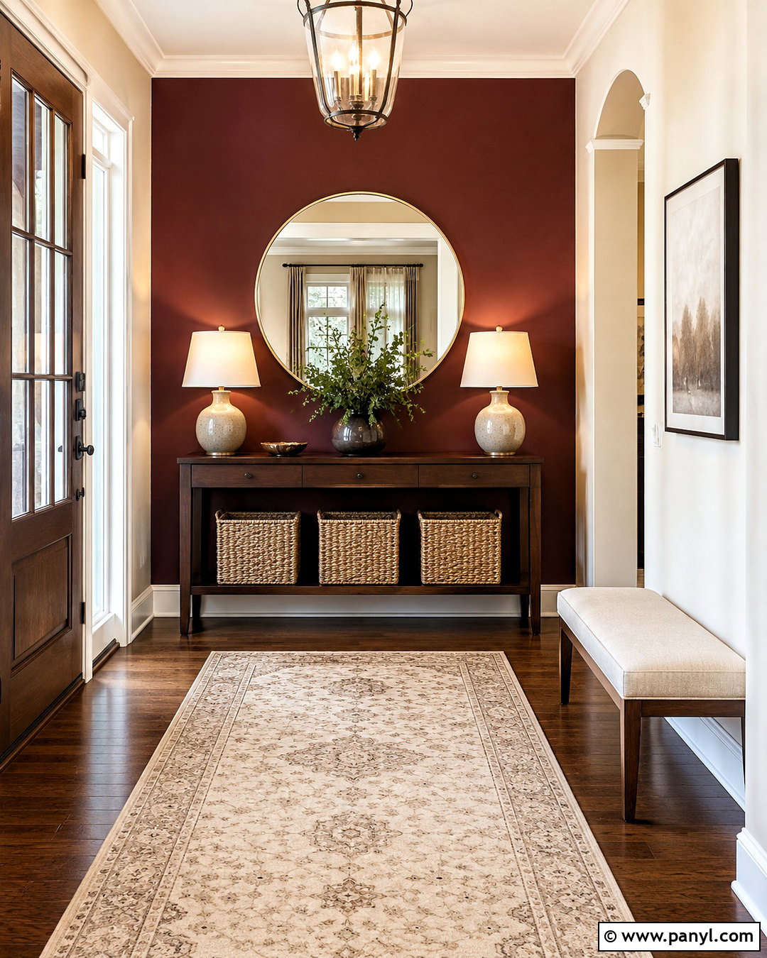 Maroon Entryway With Console Table - 40 Maroon Walls