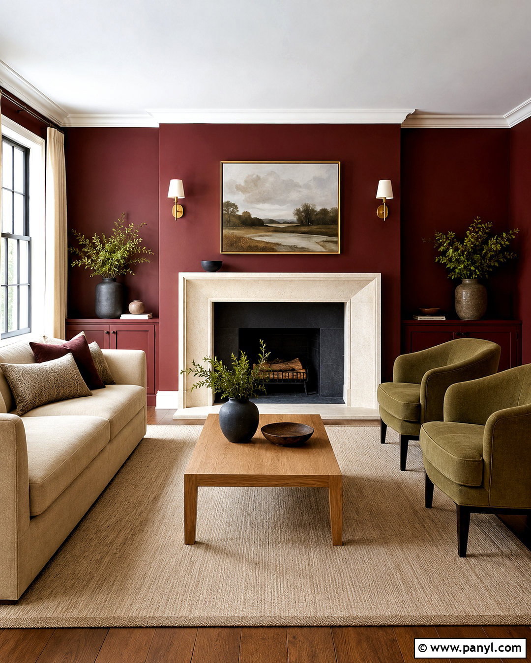 Maroon Fireplace Wall With Stone Surround - 40 Maroon Walls