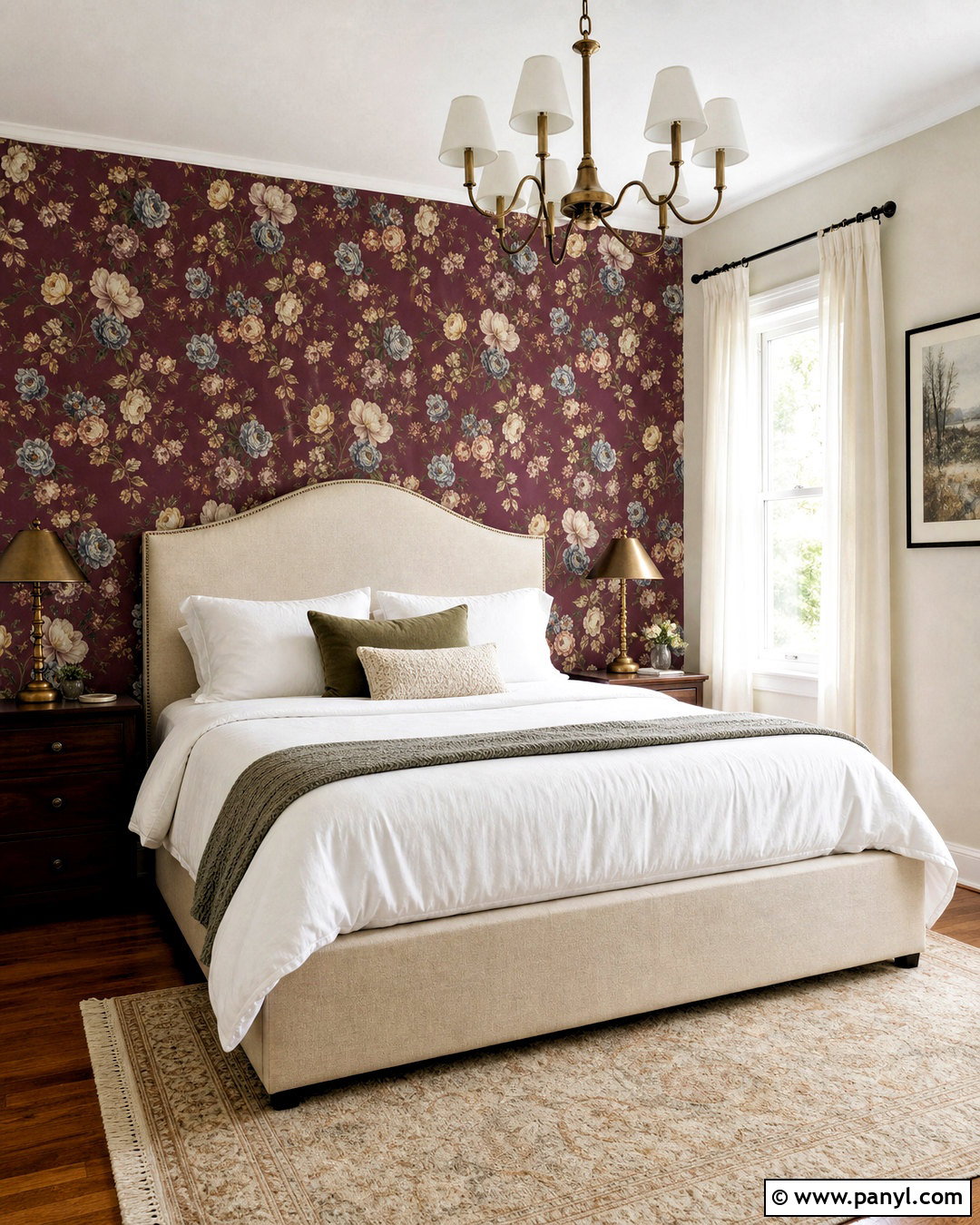 Maroon Floral Wallpaper Accent Wall - 20 maroon accent wall ideas