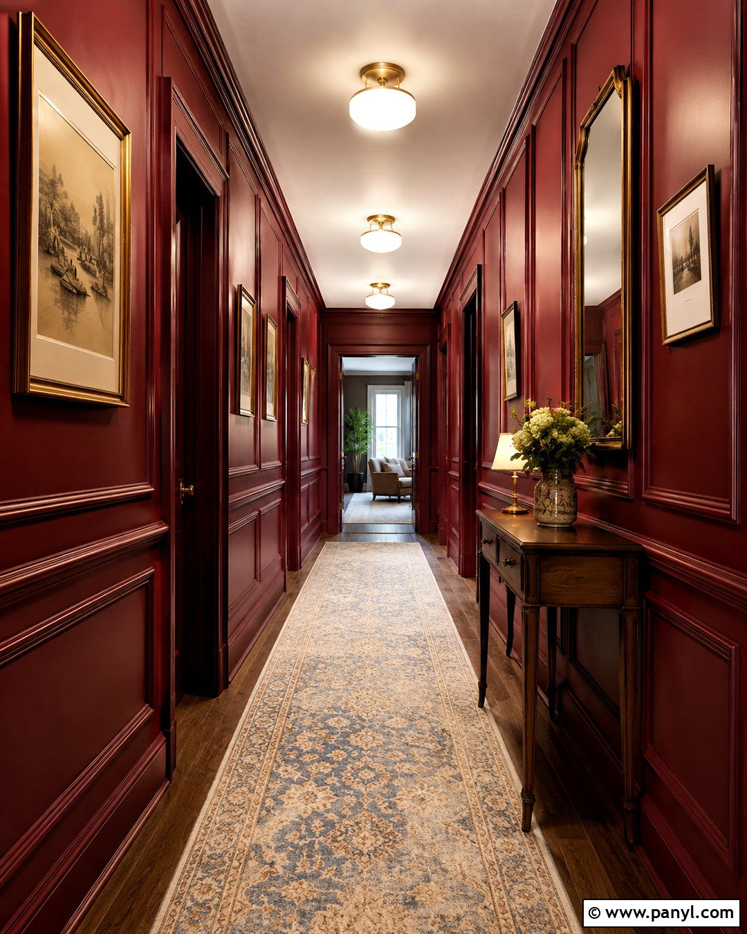 Maroon Hallway With Wall Paneling - 20 maroon interior ideas