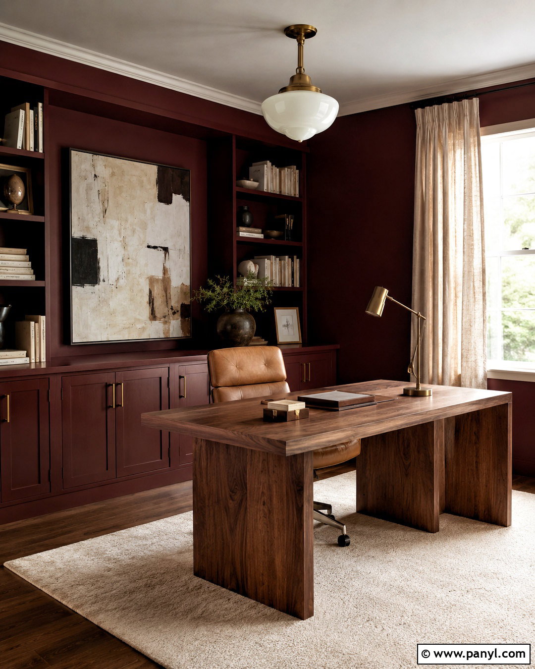 Maroon Home Office With Walnut Desk - 20 maroon interior ideas