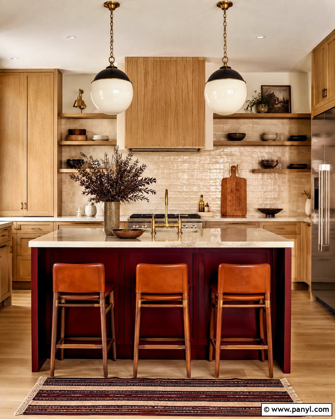Maroon Kitchen Island With Wood Cabinets - 20 maroon interior ideas
