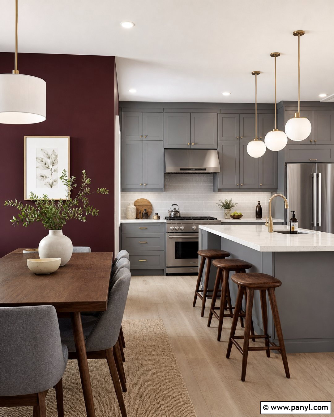 Maroon Kitchen Wall With Grey Cabinets - 20 Maroon And Grey Walls