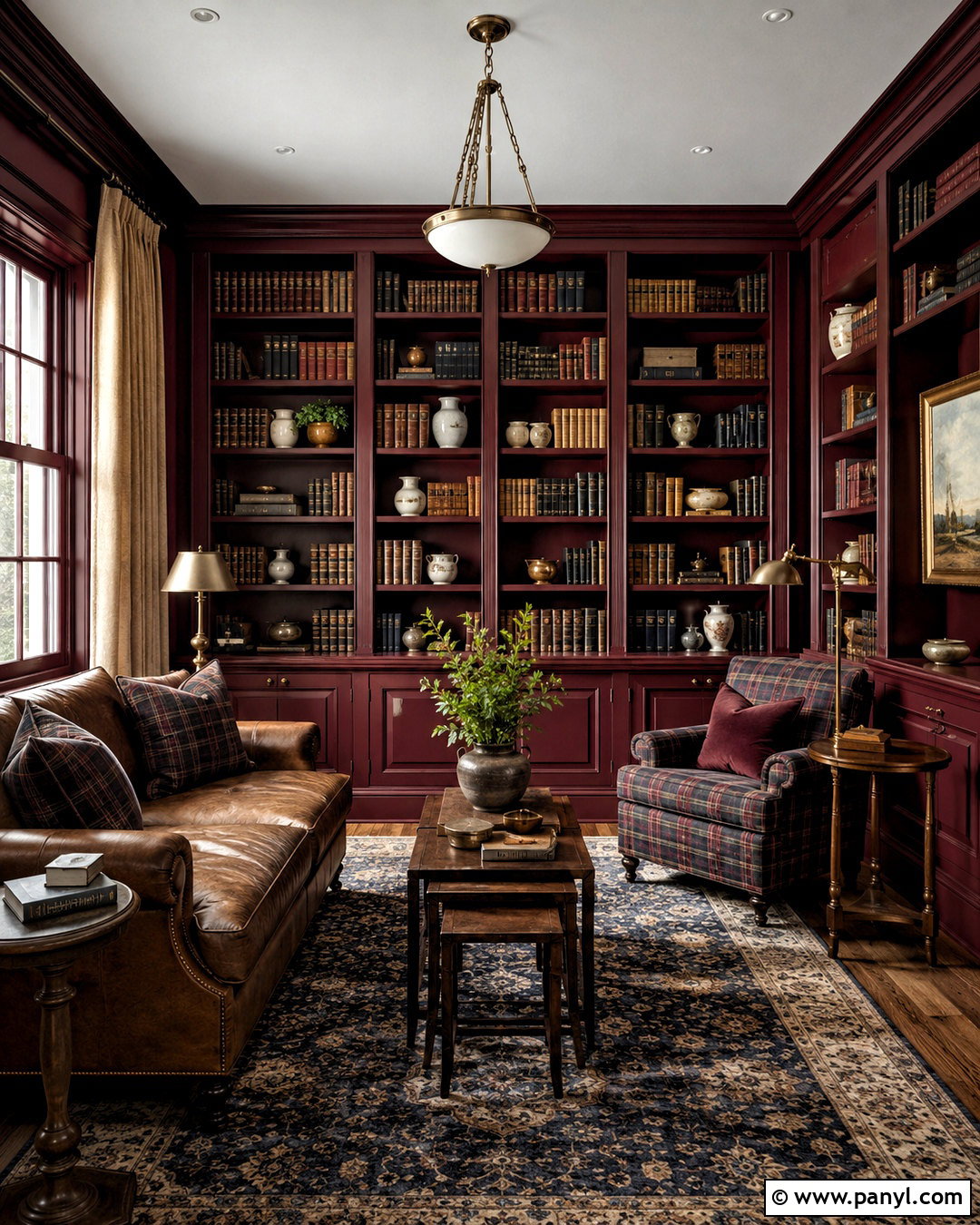 Maroon Library With Built-In Shelves - 20 maroon interior ideas