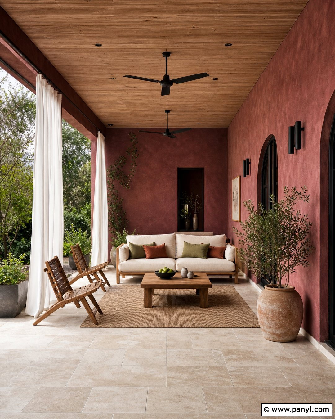 Maroon Limewash Covered Patio - 25 Maroon Limewash Ideas