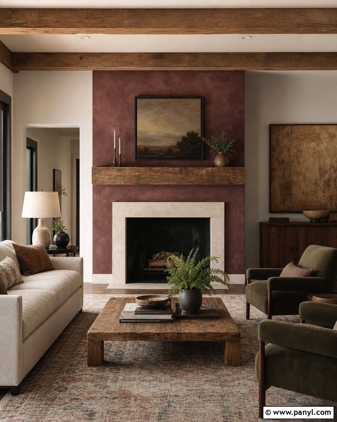Maroon Limewash Fireplace Wall - 25 Maroon Limewash Ideas