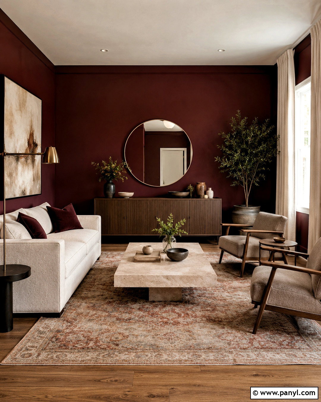 Maroon Living Room With Cream Sofa - 20 maroon interior ideas