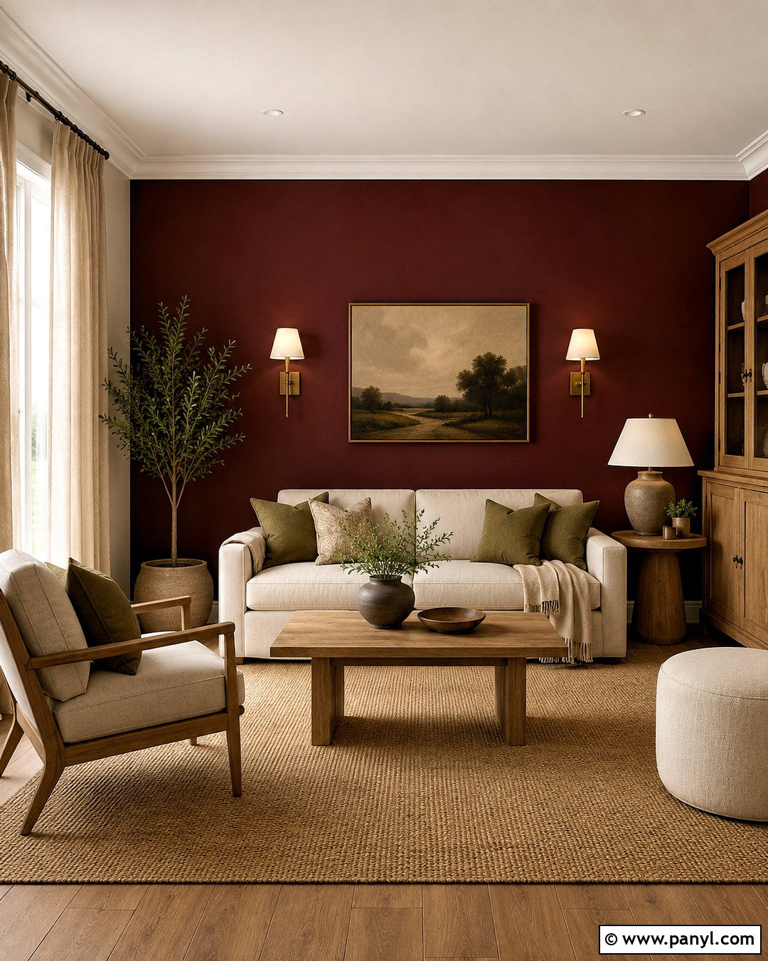 Maroon Living Room With Cream Sofa - 40 Maroon Walls