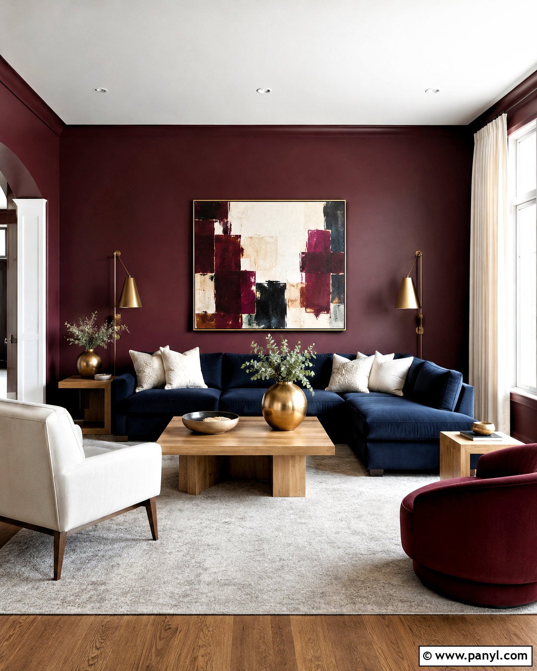 Maroon Living Room With Navy Blue Furniture - 40 Maroon Walls