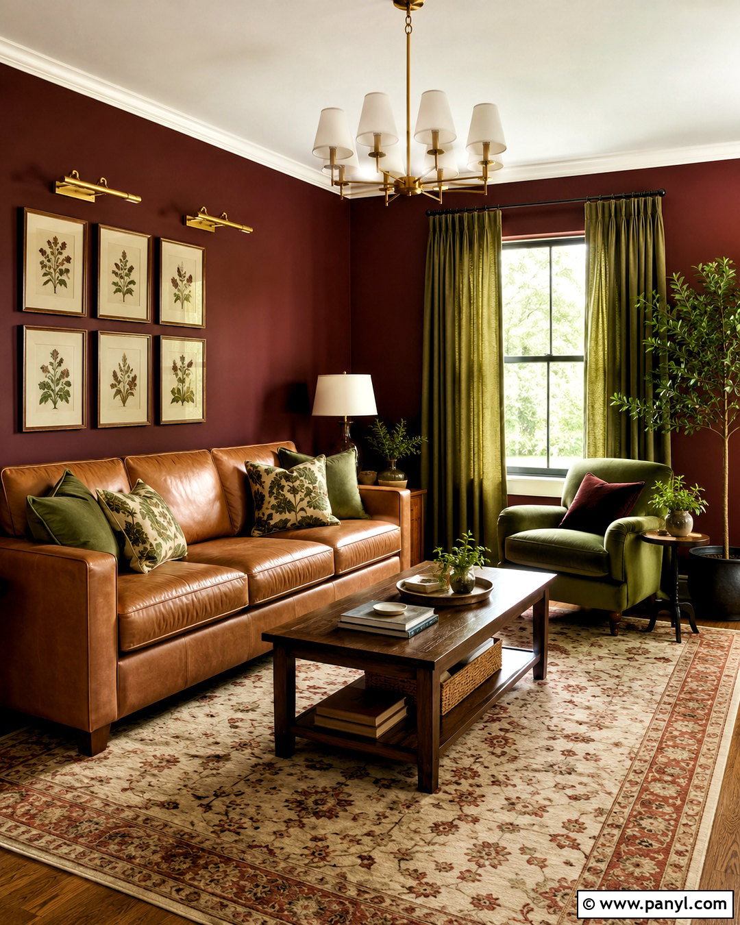 Maroon Living Room With Olive Green Decor - 40 Maroon Walls
