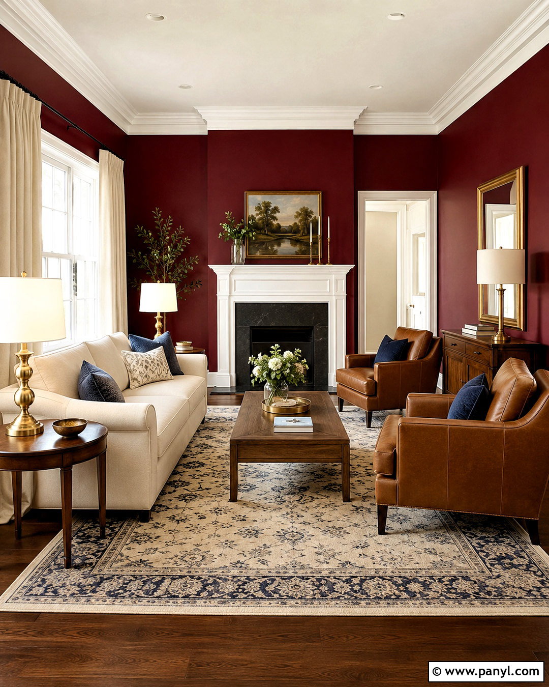 Maroon Living Room With White Trim - 40 Maroon Walls