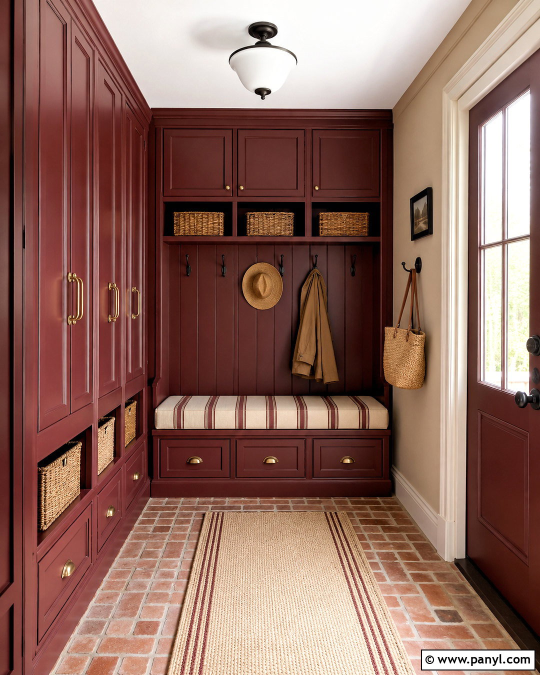 Maroon Mudroom With Built-In Storage - 20 maroon interior ideas