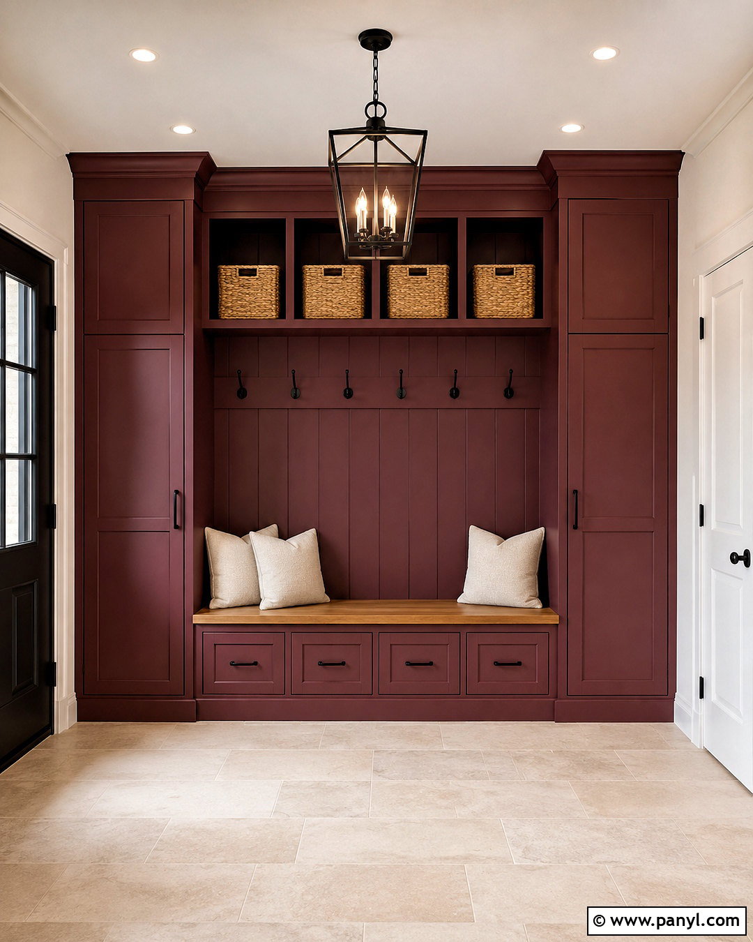 Maroon Mudroom With Built-In Storage - 40 Maroon Walls