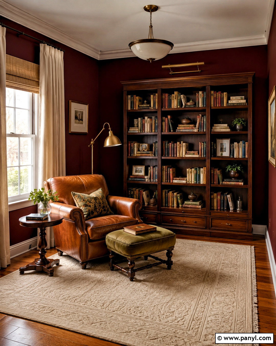 Maroon Reading Room With Leather Chair - 40 Maroon Walls