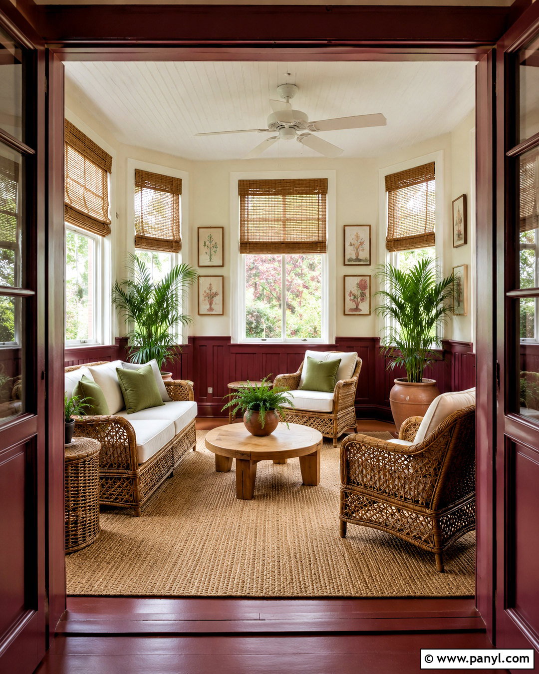 Maroon Sunroom With Rattan Furniture - 20 maroon interior ideas