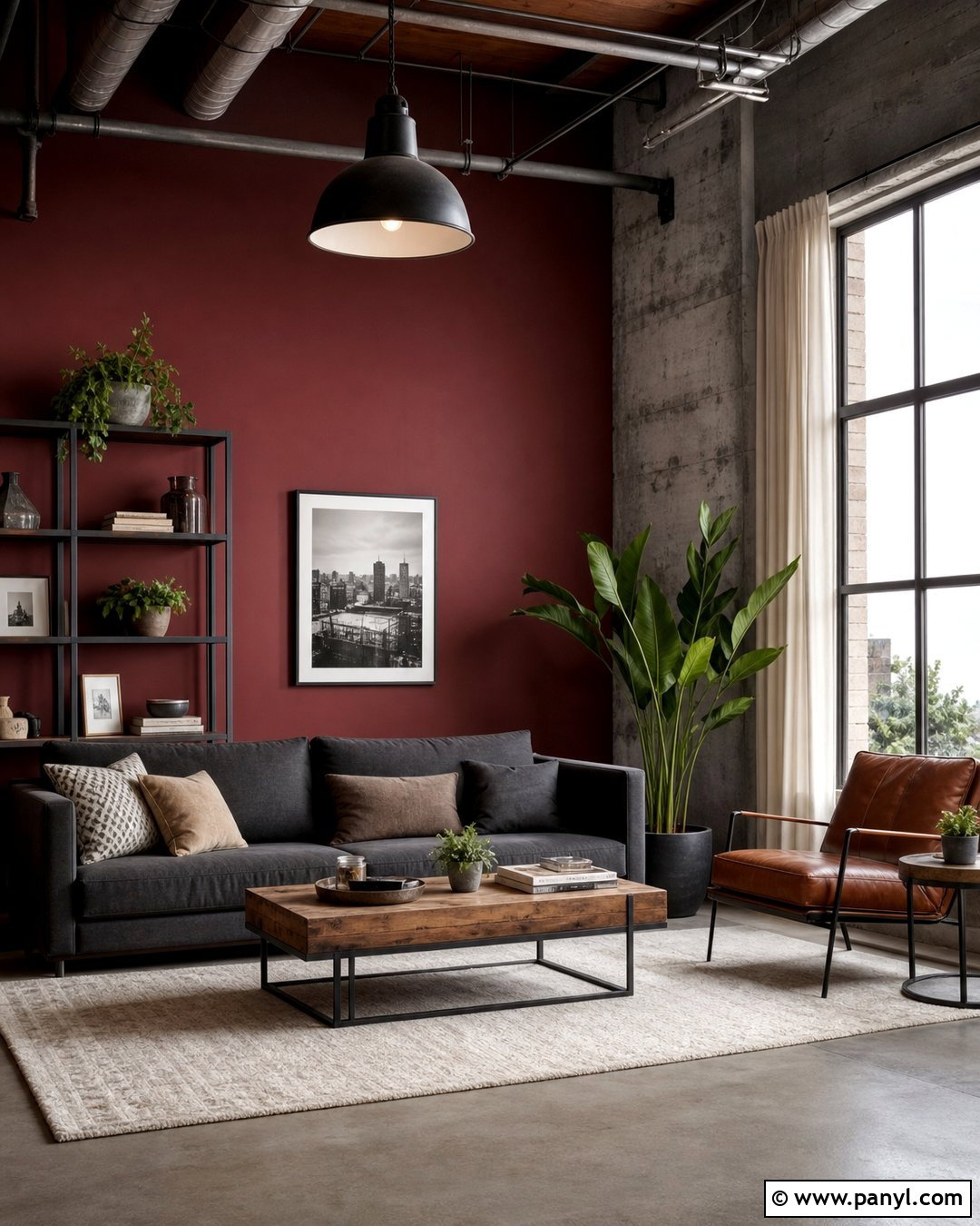 Maroon Wall With Concrete Grey Finish - 20 Maroon And Grey Walls