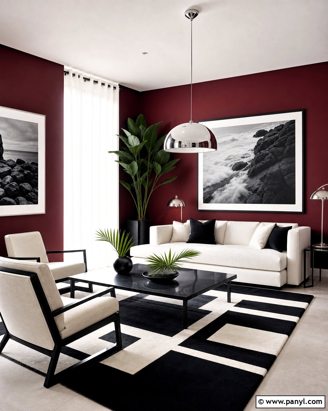 Maroon Walls With Black And White Decor - 20 maroon walls living room ideas