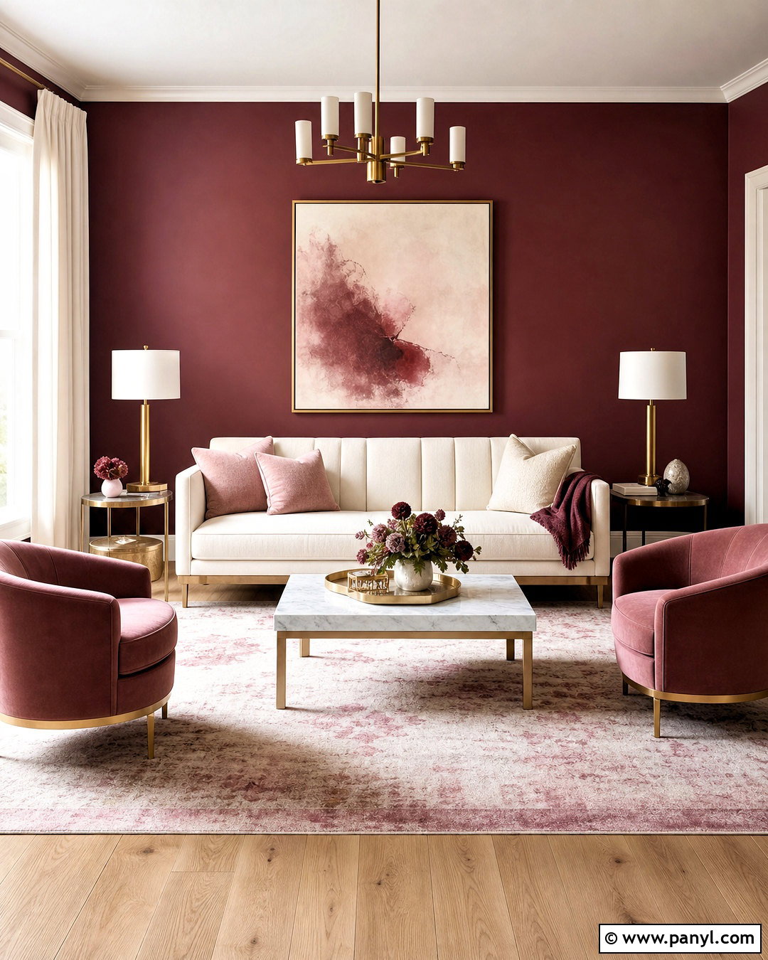 Maroon Walls With Blush Pink Accents - 20 maroon walls living room ideas