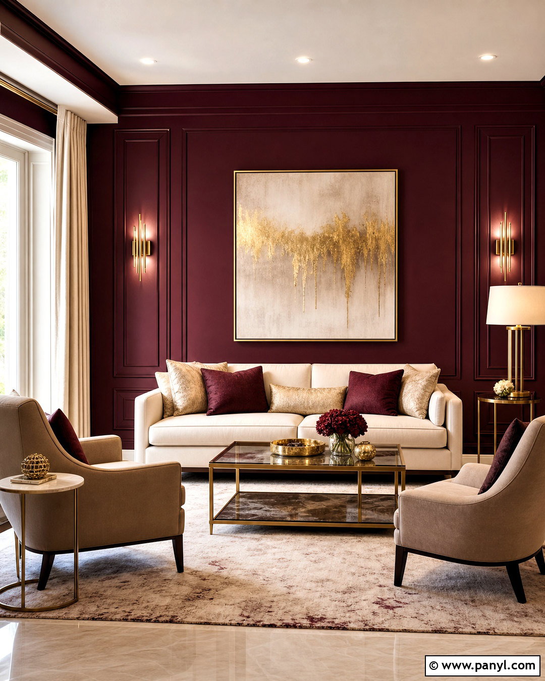 Maroon Walls With Gold Accents - 20 maroon walls living room ideas