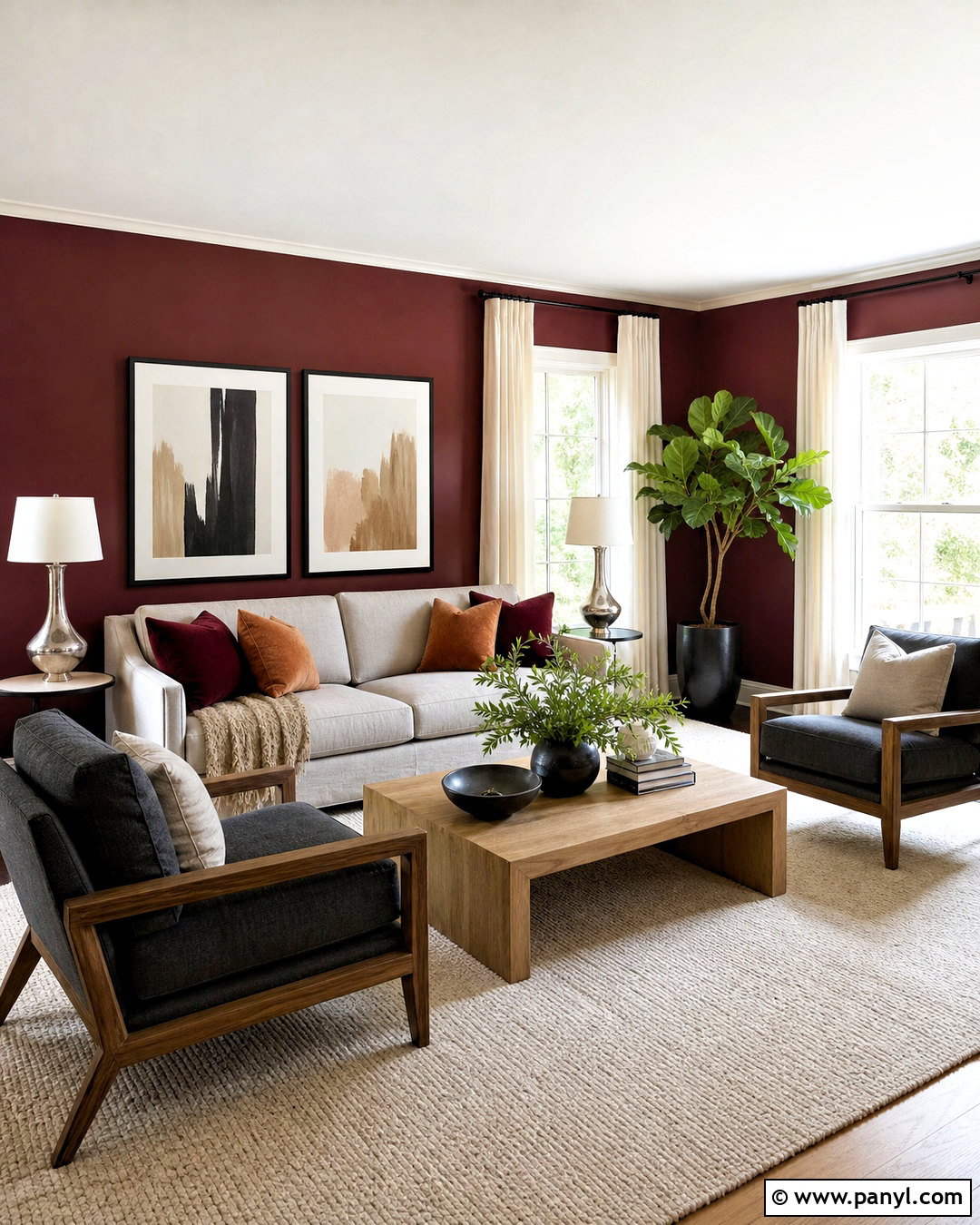 Maroon Walls With Light Gray Sofa - 20 maroon walls living room ideas