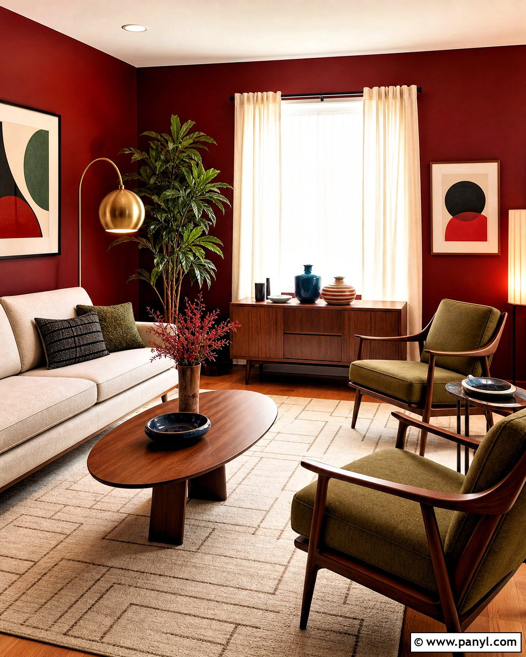 Maroon Walls With Midcentury Furniture - 20 maroon walls living room ideas