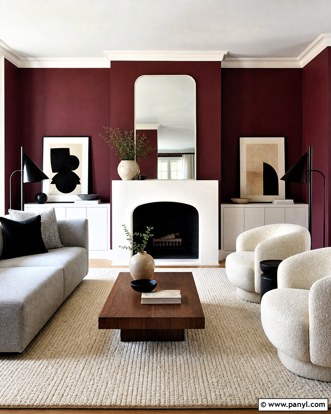 Maroon Walls With Modern Fireplace - 20 maroon walls living room ideas