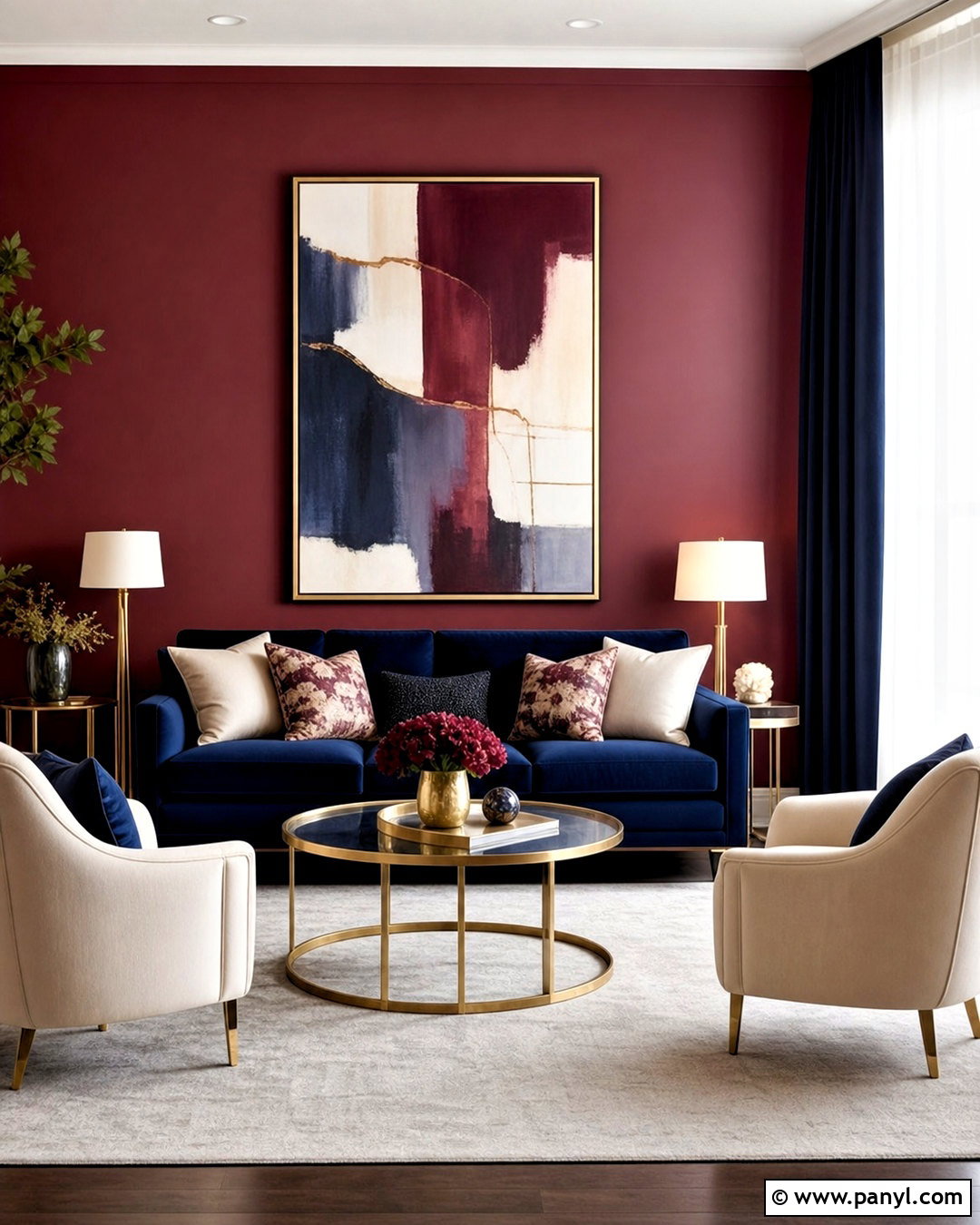Maroon Walls With Navy Blue Furniture - 20 maroon walls living room ideas