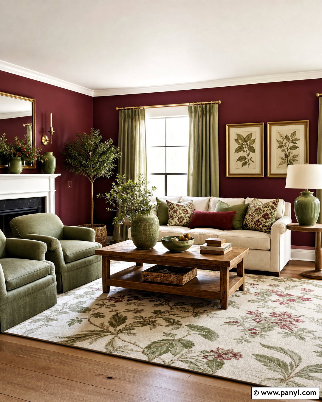 Maroon Walls With Sage Green Decor - 20 maroon walls living room ideas