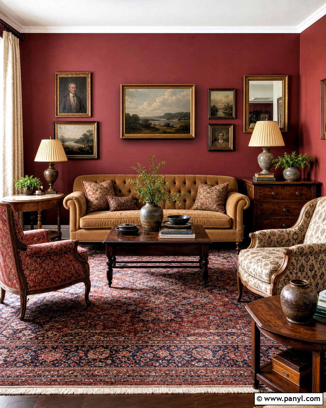 Maroon Walls With Vintage Decor - 20 maroon walls living room ideas