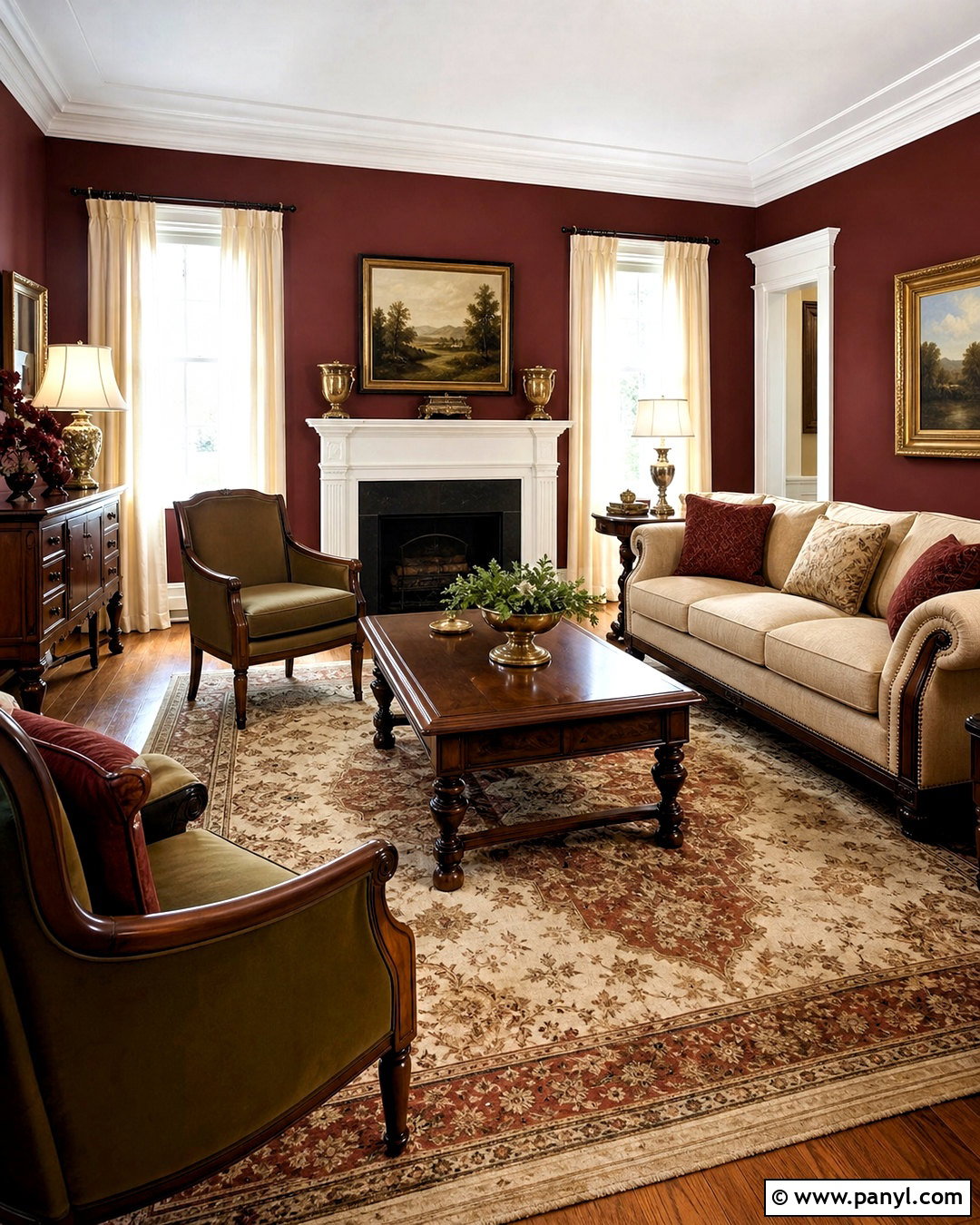 Maroon Walls With Walnut Furniture - 20 maroon walls living room ideas