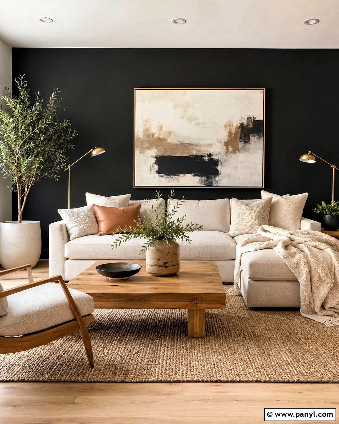 Matte Black Accent Wall - 20 black living room wall ideas