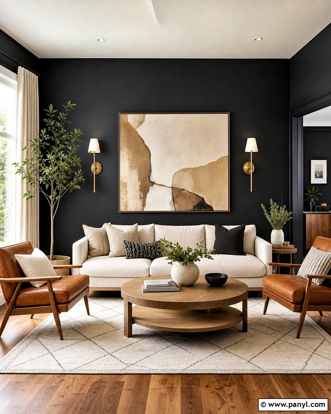 Matte Black Accent Wall - 20 dark accent wall living room ideas